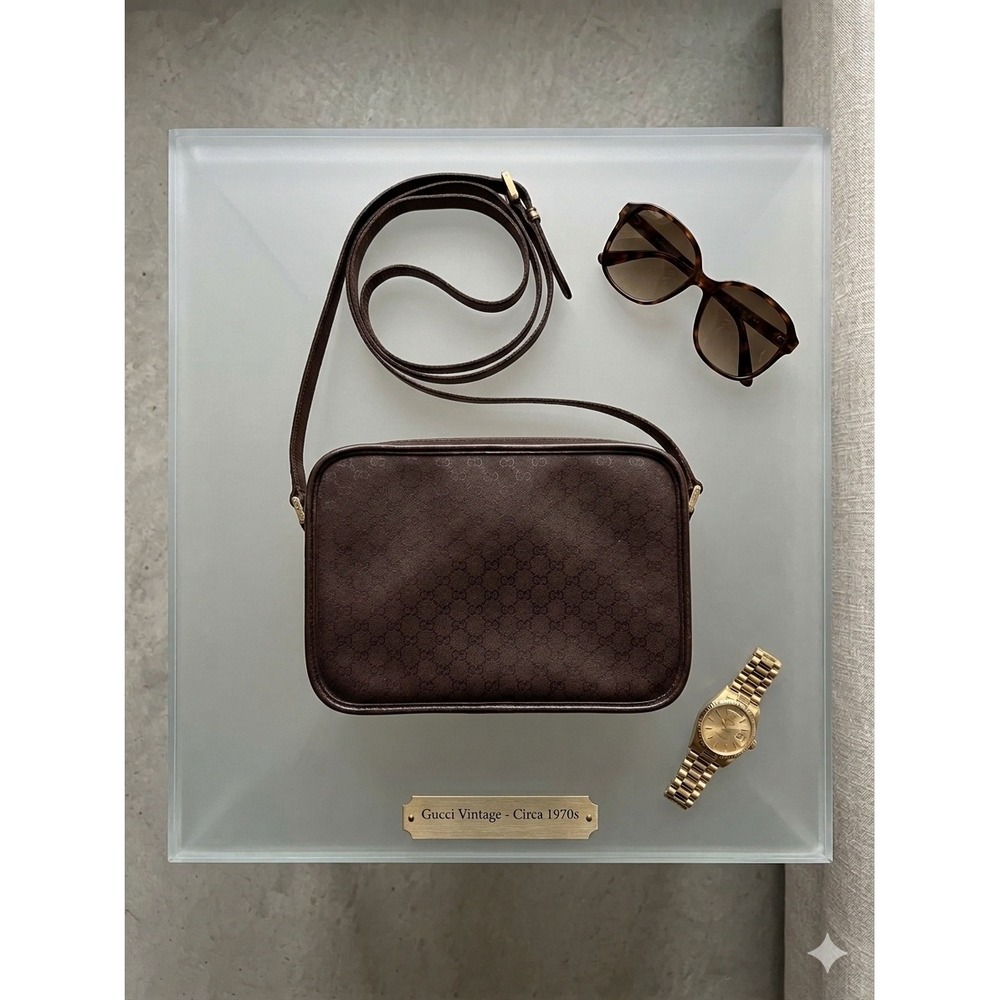 Gucci Crossbody‎ Bag Womens Small Brown 1970s Vintage GG Camera Bag Luxury